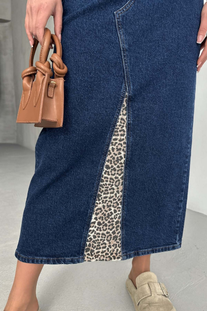 XLJ Leopard Pattern Detailed Denim Skirt Mixed - Killeen