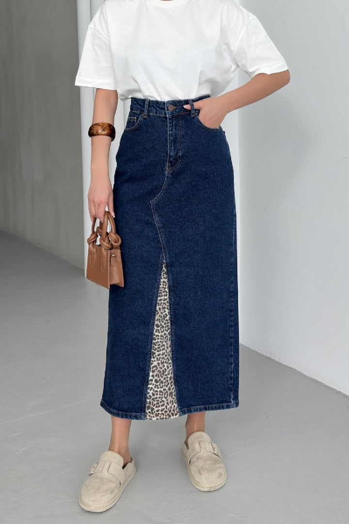 XLJ Leopard Pattern Detailed Denim Skirt Mixed - Killeen
