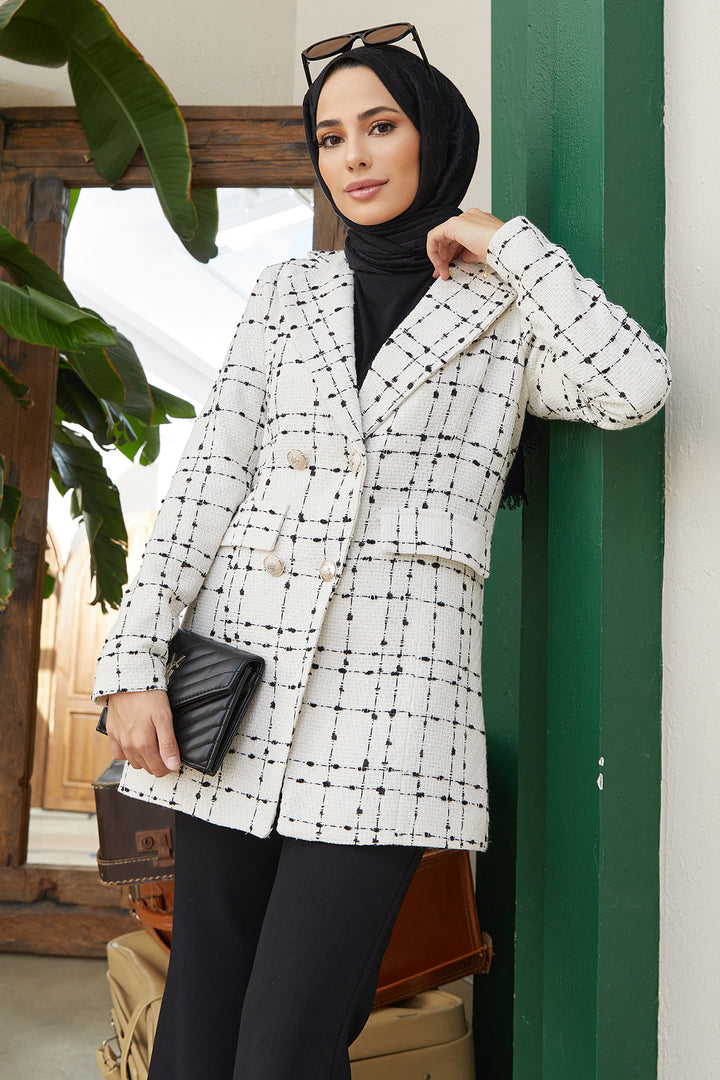 ZRF Women Tweed Blazer Jacket - Ecru - Lawrence