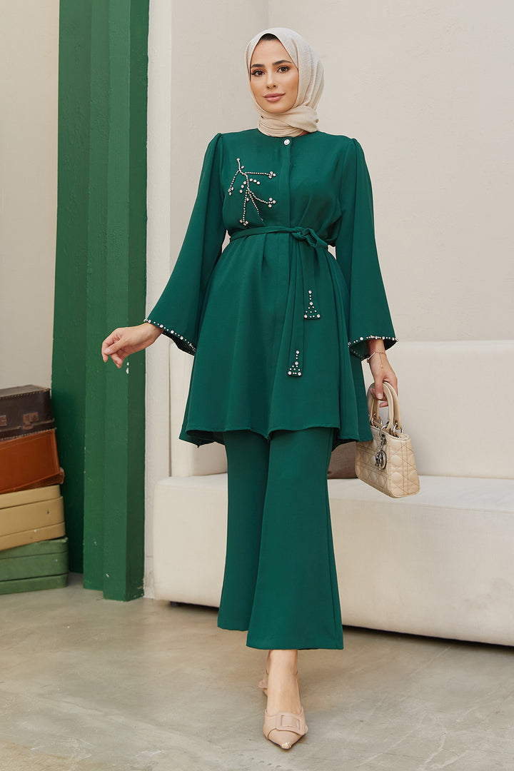ZRF Women Luna Stone-Embroidered Set - Emerald - Carmel