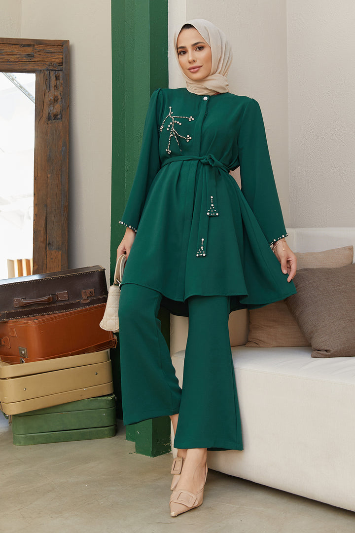 ZRF Women Luna Stone-Embroidered Set - Emerald - Carmel