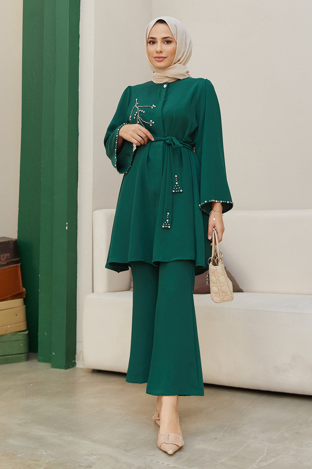 ZRF Women Luna Stone-Embroidered Set - Emerald - Carmel