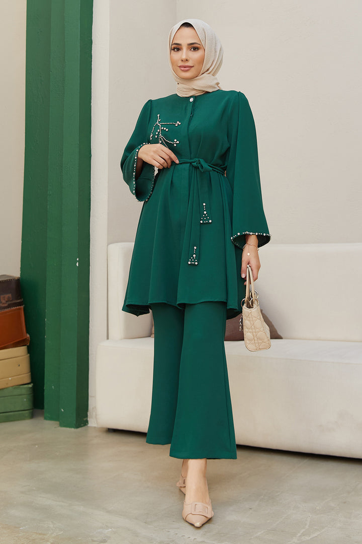 ZRF Women Luna Stone-Embroidered Set - Emerald - Carmel