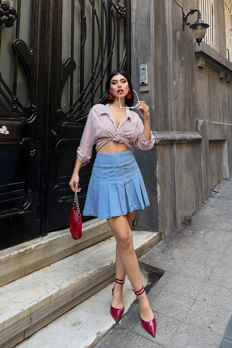 XLJ Pleated Mini Denim Skirt - Folsom