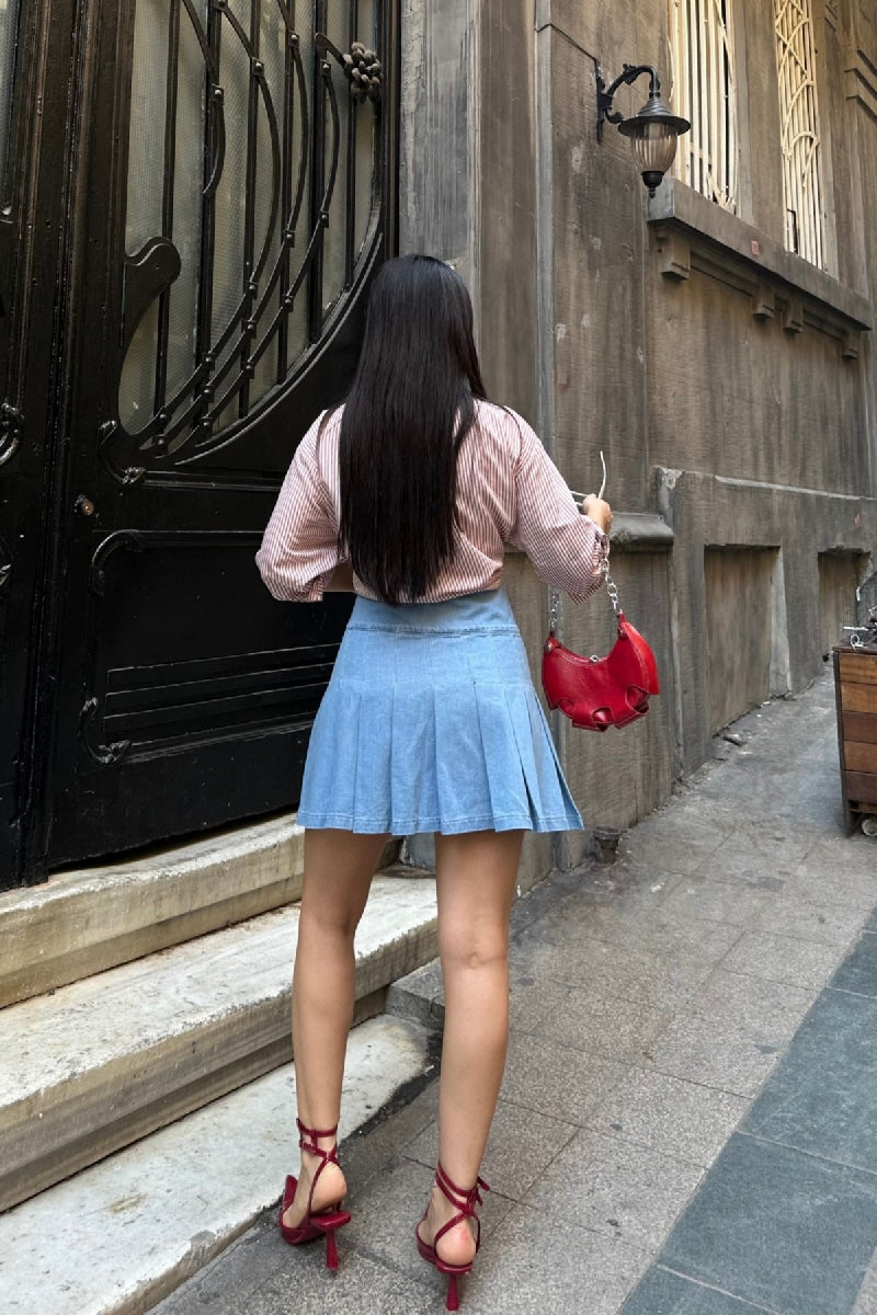 XLJ Pleated Mini Denim Skirt - Folsom