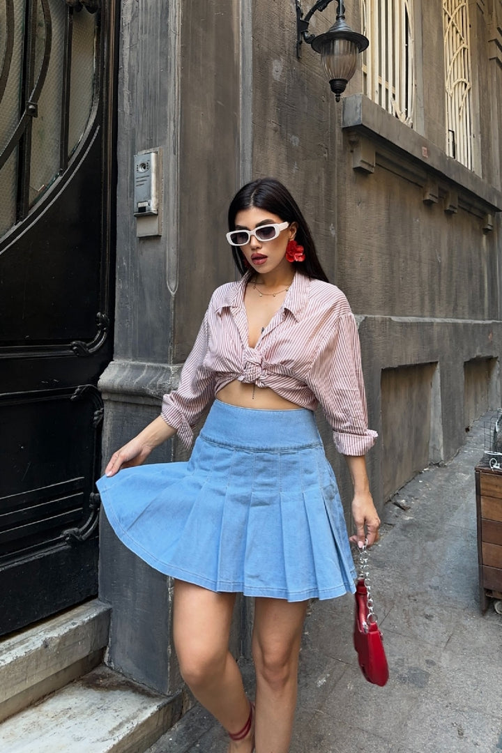 XLJ Pleated Mini Denim Skirt - Folsom
