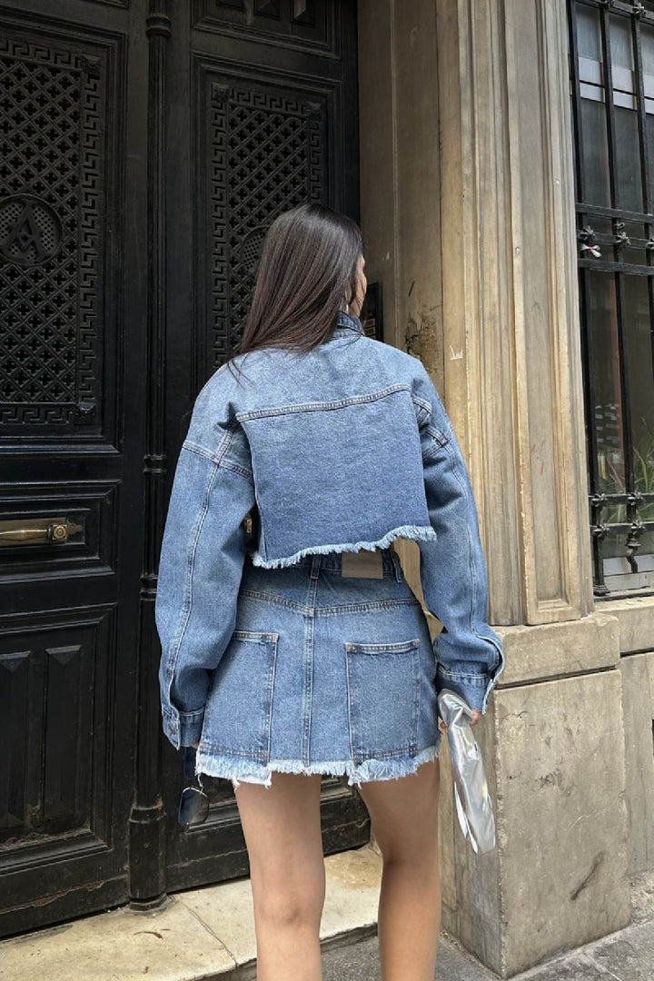 XLJ Mini Denim Skirt with Scattered Embellishment Stones - Batumi
