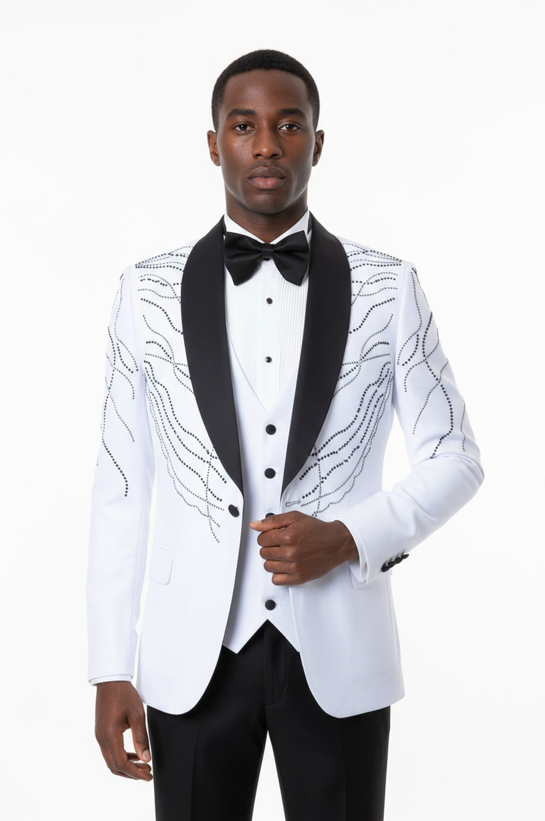Rili25 - White Rhinestone Detailed Men’s 3-Piece Tuxedo – Venice