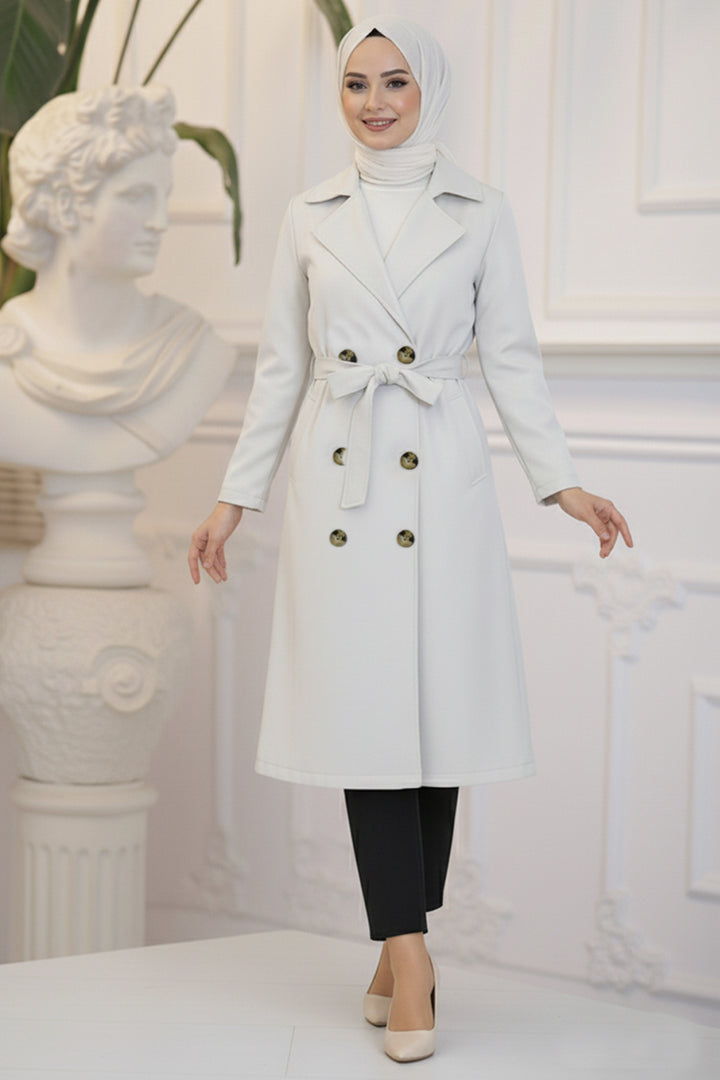 BNG Women Stone Color Hijab Trench Coat - Valladolid