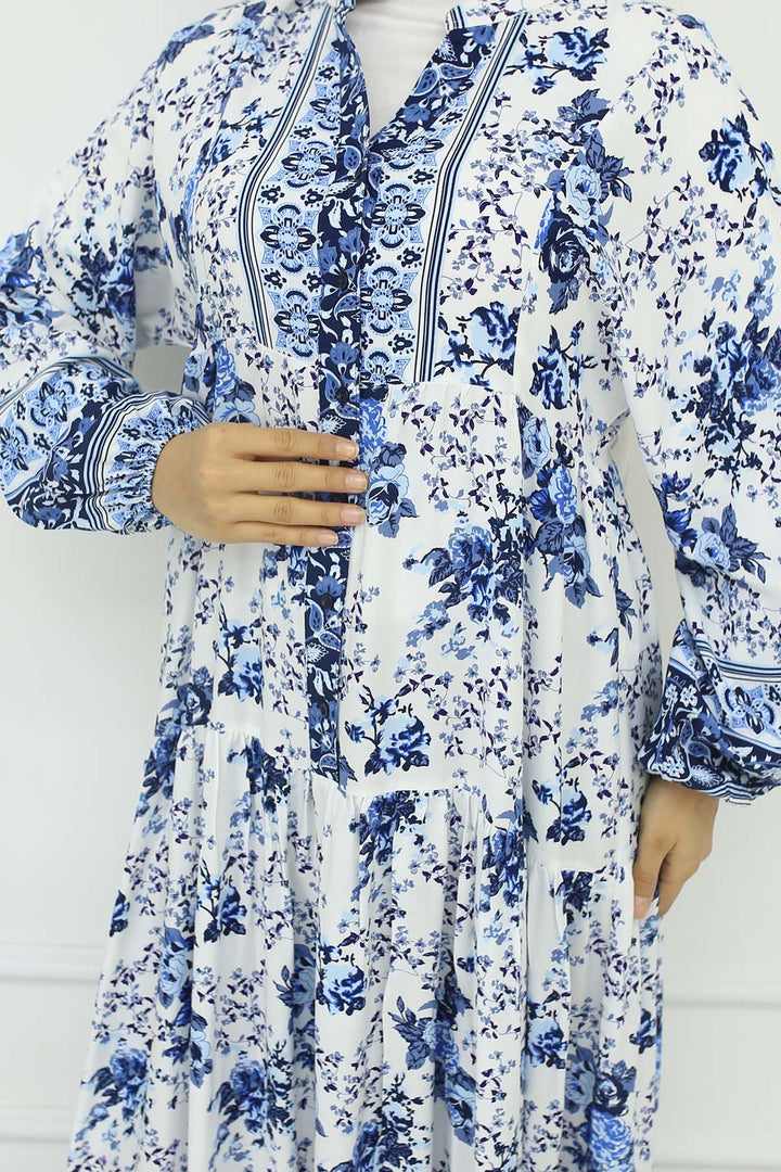 BNG Women Floral Patterned Viscose Dress Blue 2423 - St. Louis