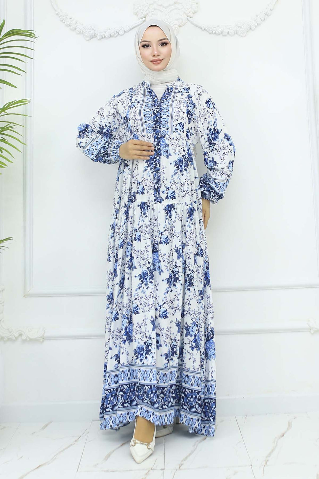 BNG Women Floral Patterned Viscose Dress Blue 2423 - St. Louis