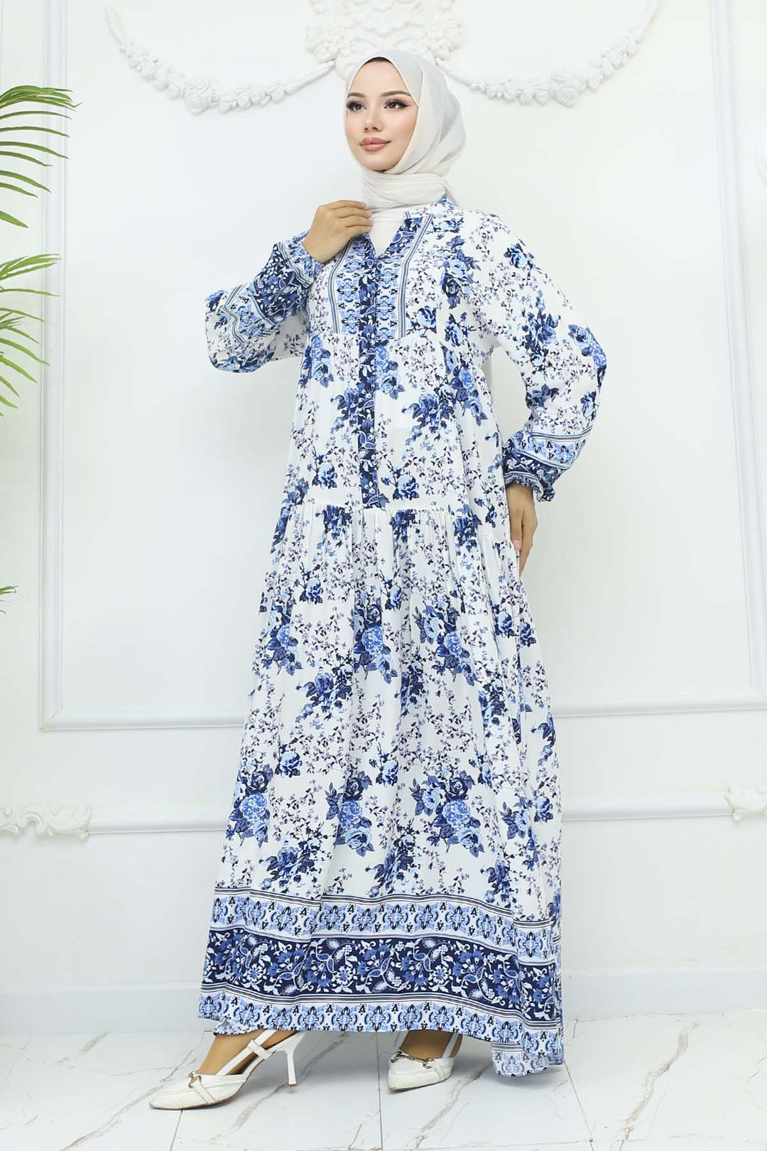 BNG Women Floral Patterned Viscose Dress Blue 2423 - St. Louis