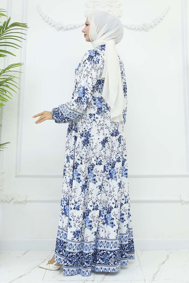 BNG Women Floral Patterned Viscose Dress Blue 2423 - St. Louis