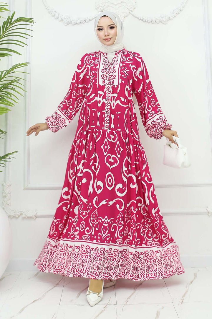 BNG Women Patterned Viscose Dress Fuchsia 2425 - Fullerton