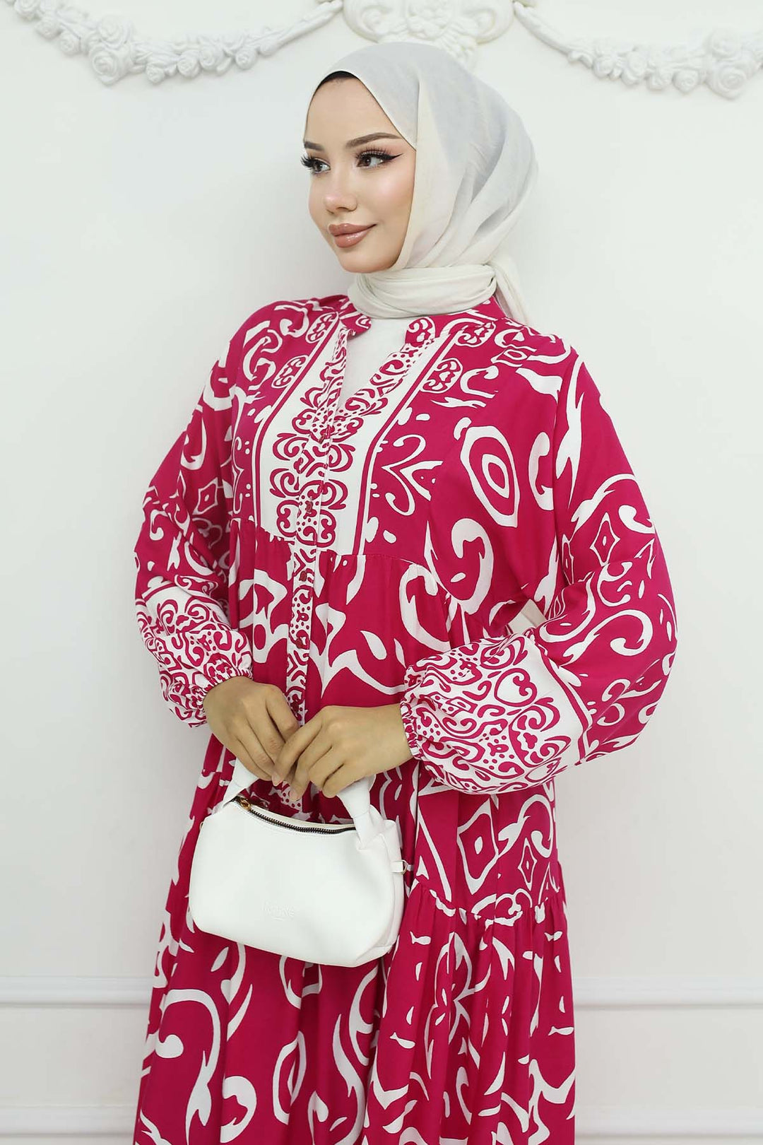 BNG Women Patterned Viscose Dress Fuchsia 2425 - Fullerton