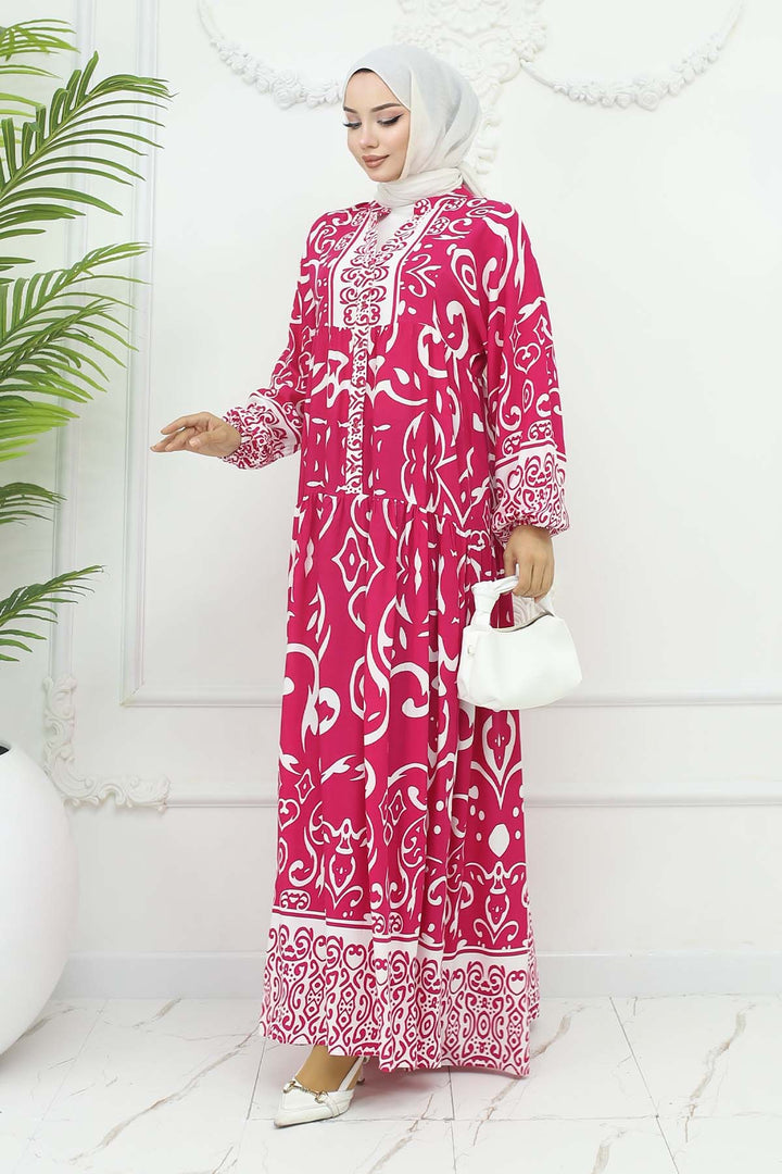 BNG Women Patterned Viscose Dress Fuchsia 2425 - Fullerton