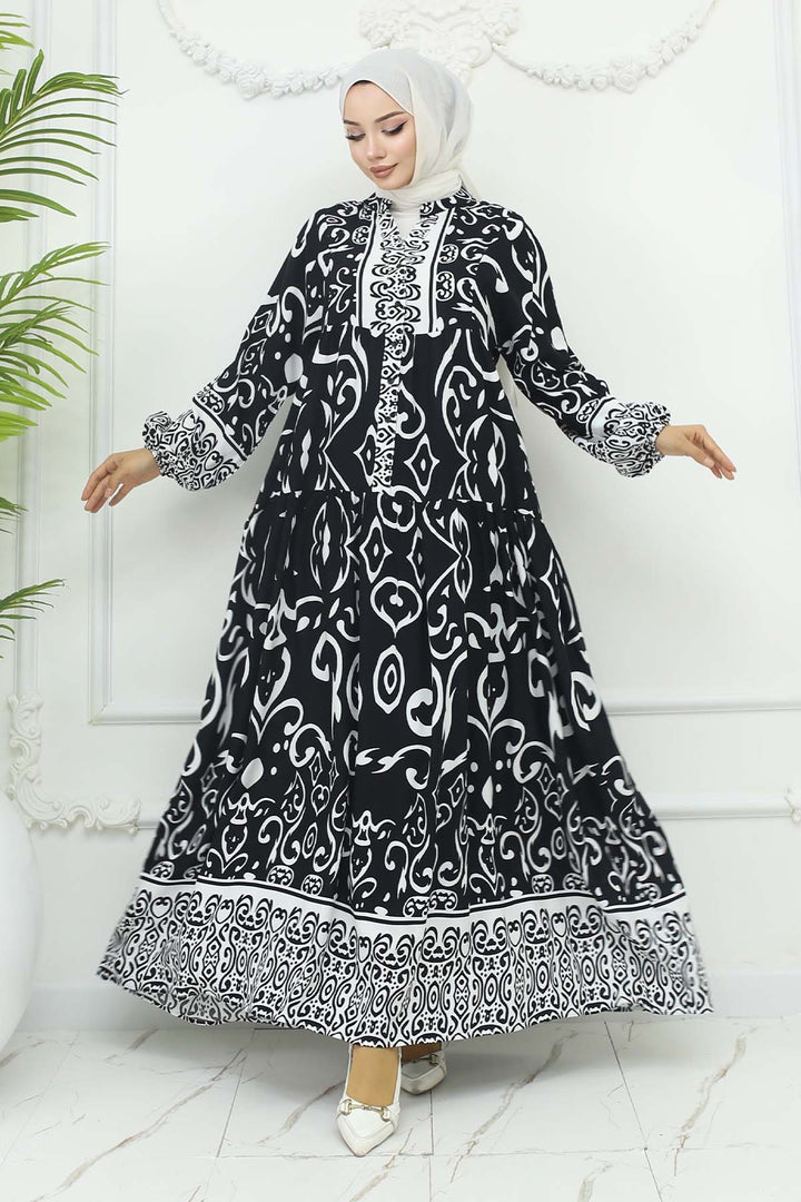 BNG Women Patterned Viscose Dress Black 2425 - Borken