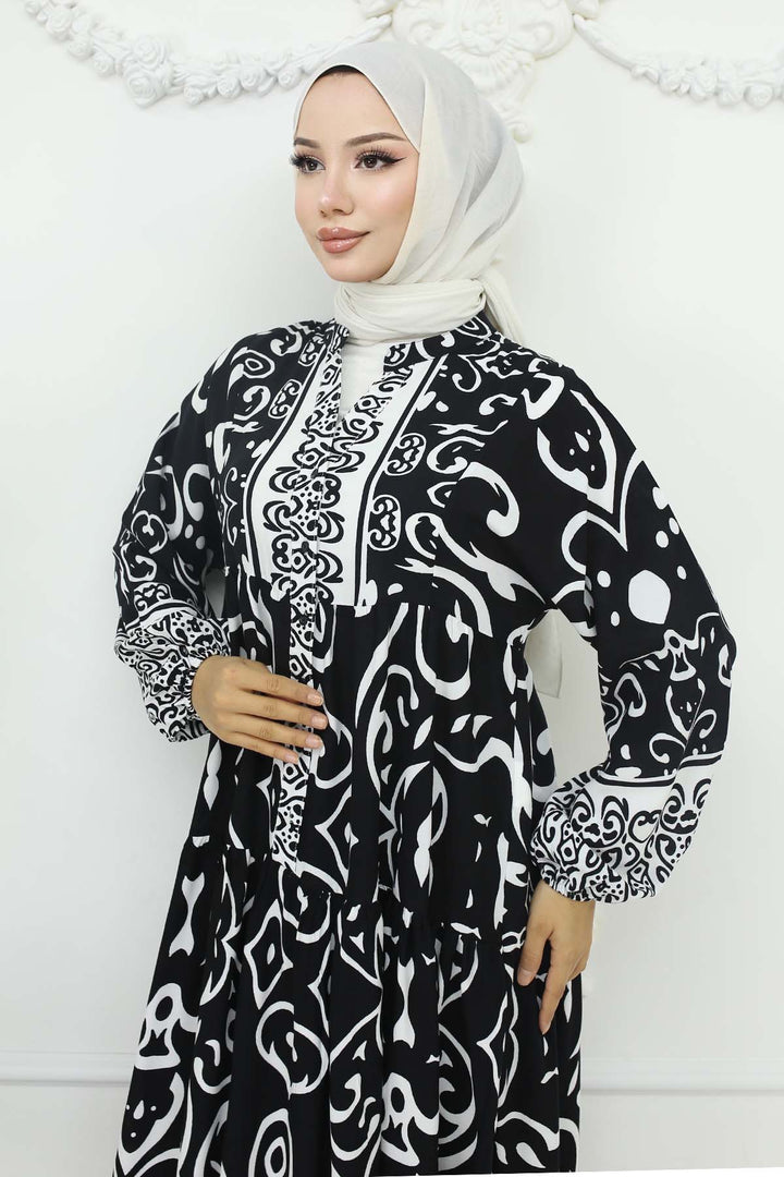 BNG Women Patterned Viscose Dress Black 2425 - Borken