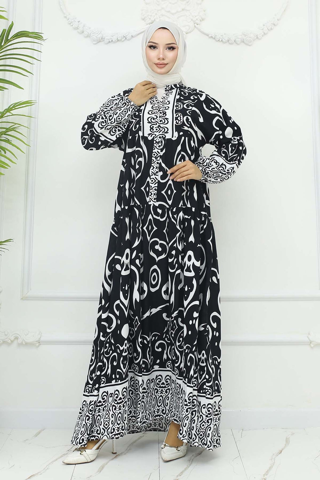 BNG Women Patterned Viscose Dress Black 2425 - Borken