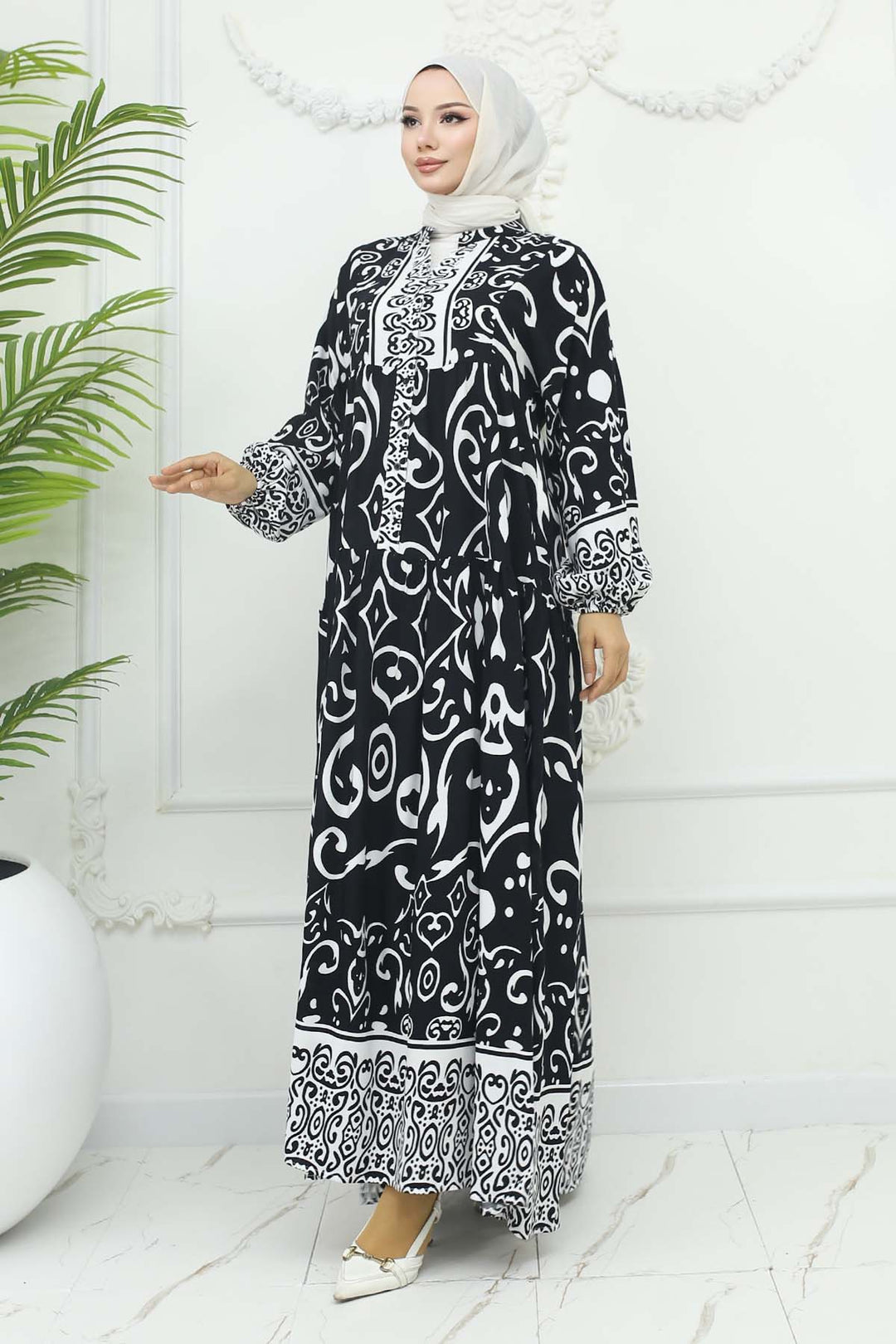 BNG Women Patterned Viscose Dress Black 2425 - Borken