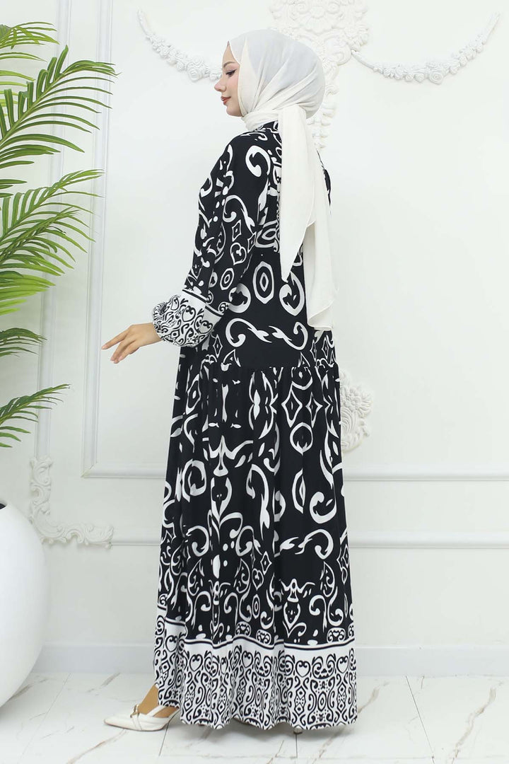 BNG Women Patterned Viscose Dress Black 2425 - Borken