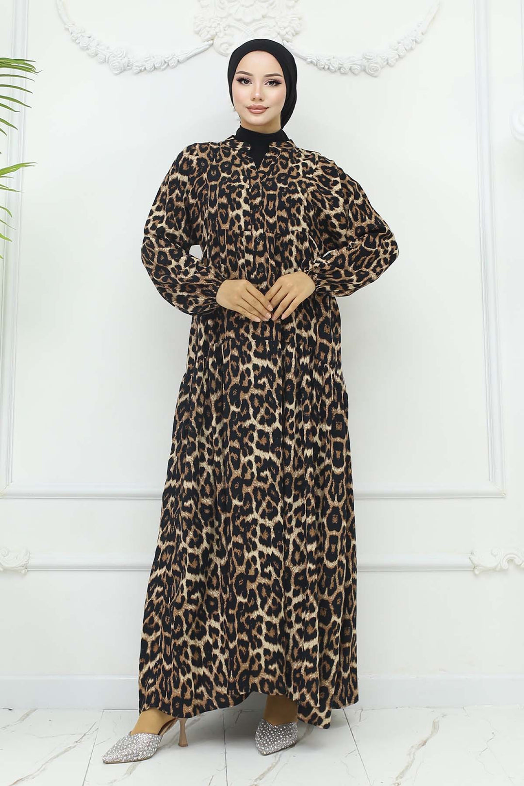 BNG Women Leopar Desenli Viskon Elbise Leopar 2427 - Zongolica