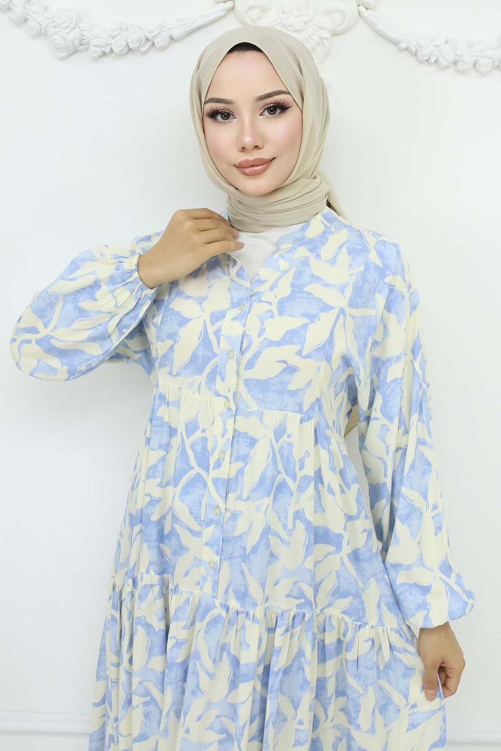 BNG Women Patterned Viscose Dress Blue 2424 - Seevetal