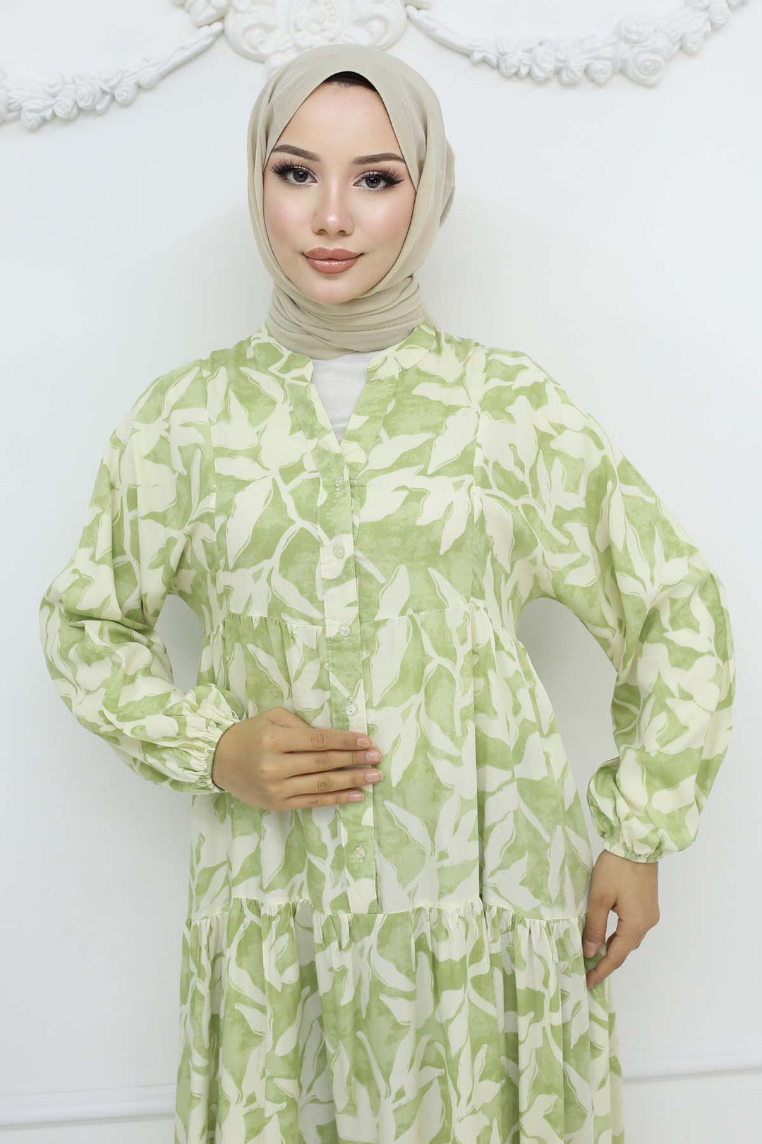 BNG Women Patterned Viscose Dress Mint Green 2424 - Cosenza