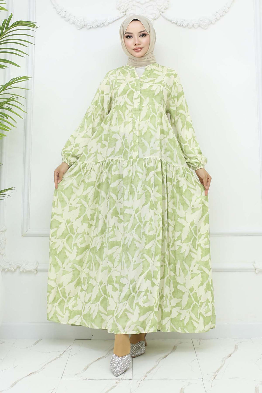 BNG Women Patterned Viscose Dress Mint Green 2424 - Cosenza