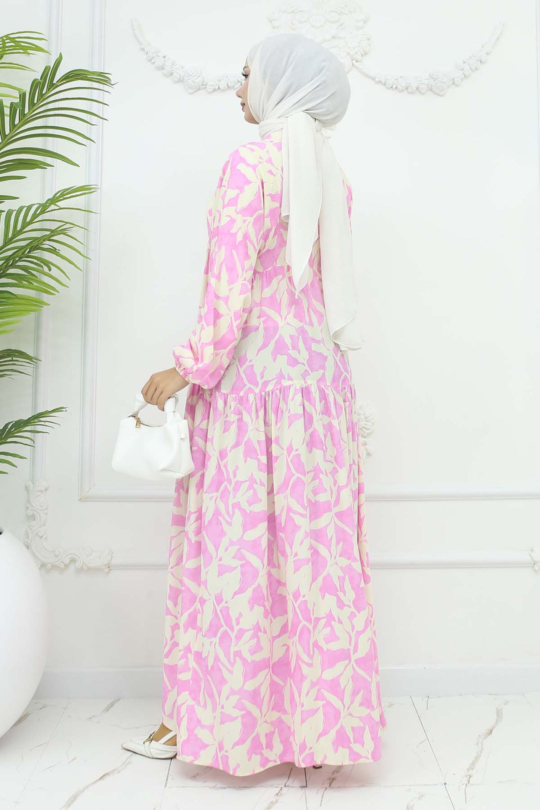 BNG Women Desenli Viskon Elbise Pembe 2424 - Atotonilco el Alto