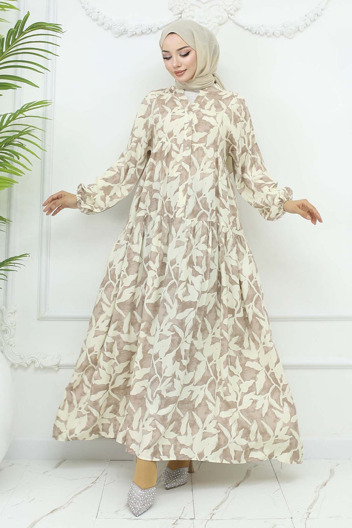 BNG Women Patterned Viscose Dress Mink 2424 - Atlantic City
