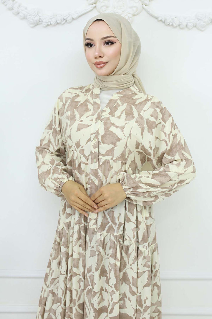BNG Women Patterned Viscose Dress Mink 2424 - Atlantic City