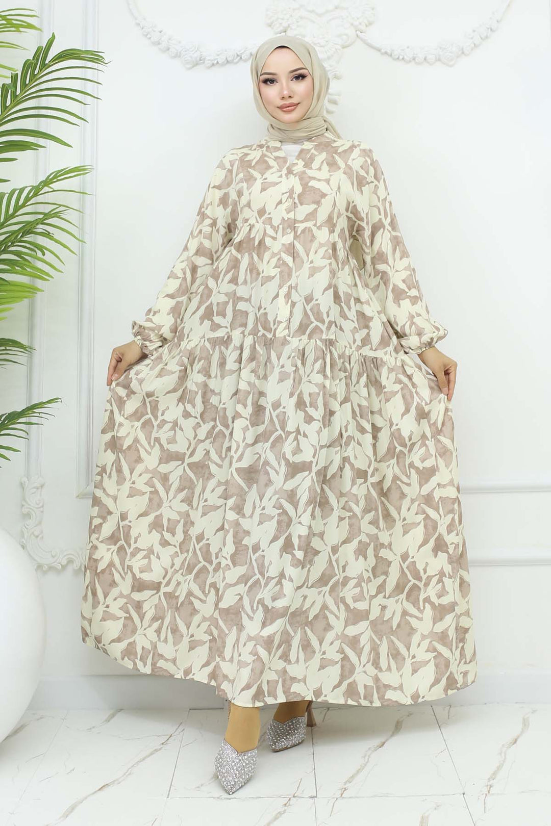 BNG Women Patterned Viscose Dress Mink 2424 - Atlantic City