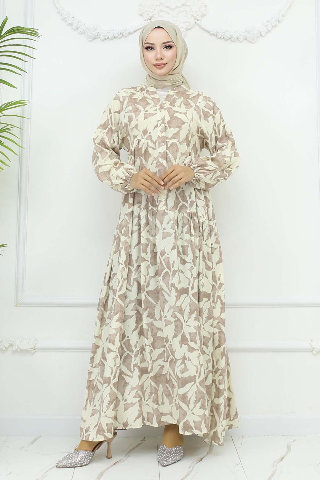 BNG Women Patterned Viscose Dress Mink 2424 - Atlantic City