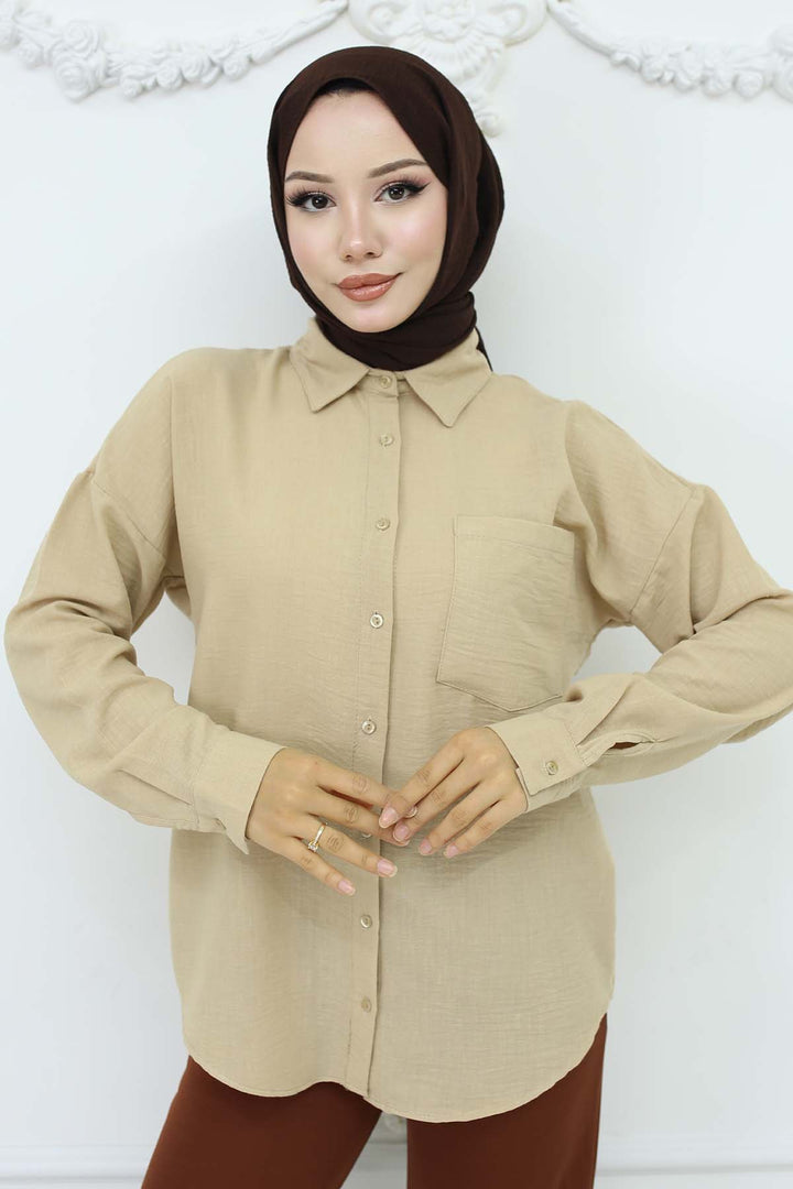 BNG Women Linen Shirt Beige 20153 - Lakeville