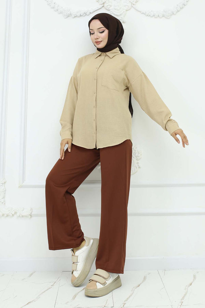 BNG Women Linen Shirt Beige 20153 - Lakeville