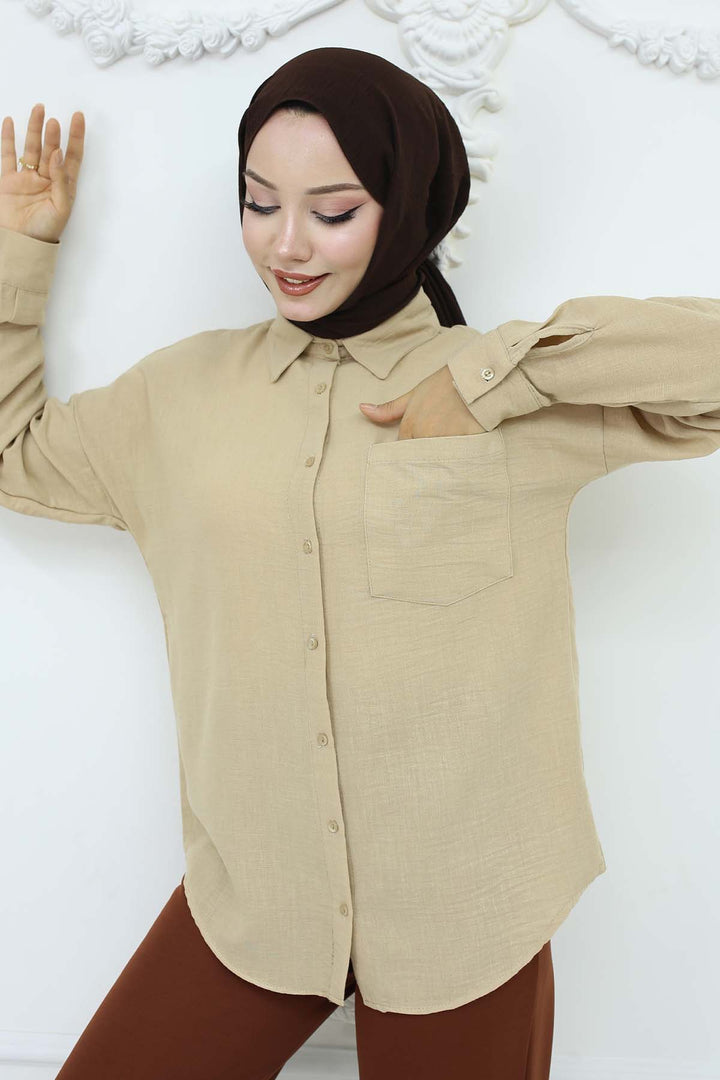 BNG Women Linen Shirt Beige 20153 - Lakeville