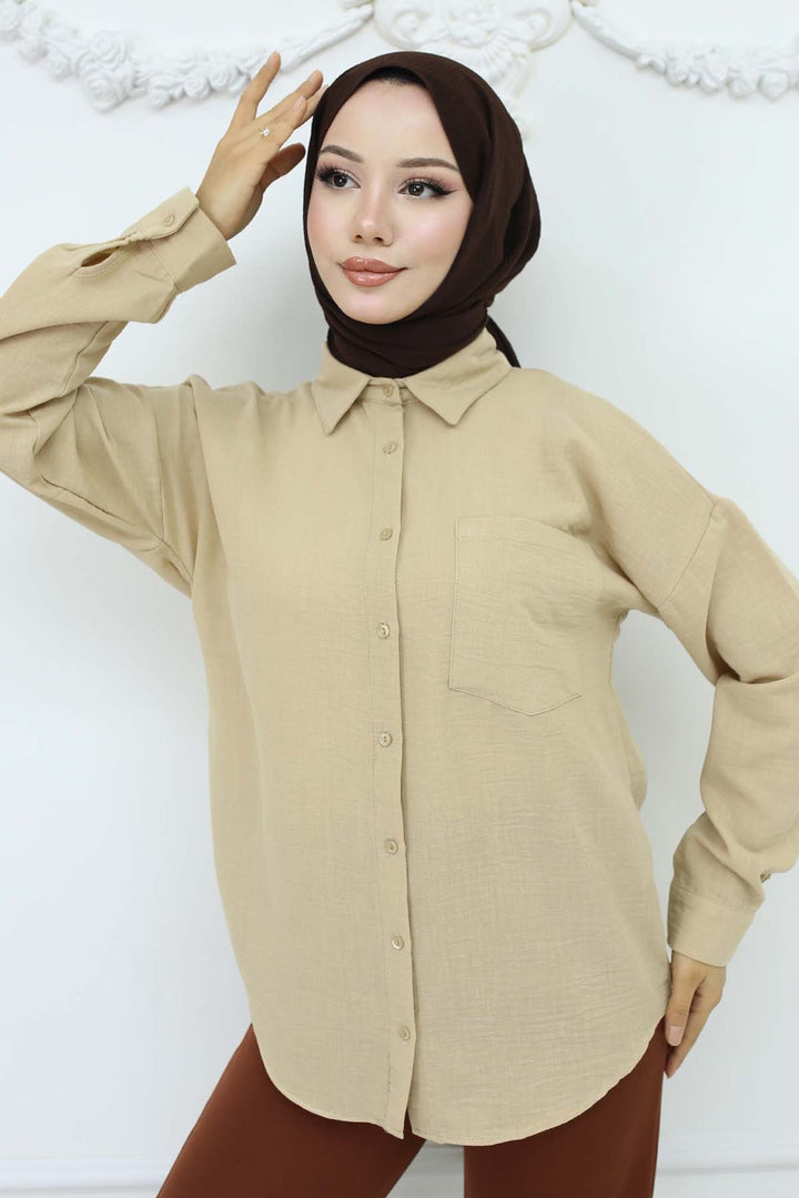 BNG Women Linen Shirt Beige 20153 - Lakeville