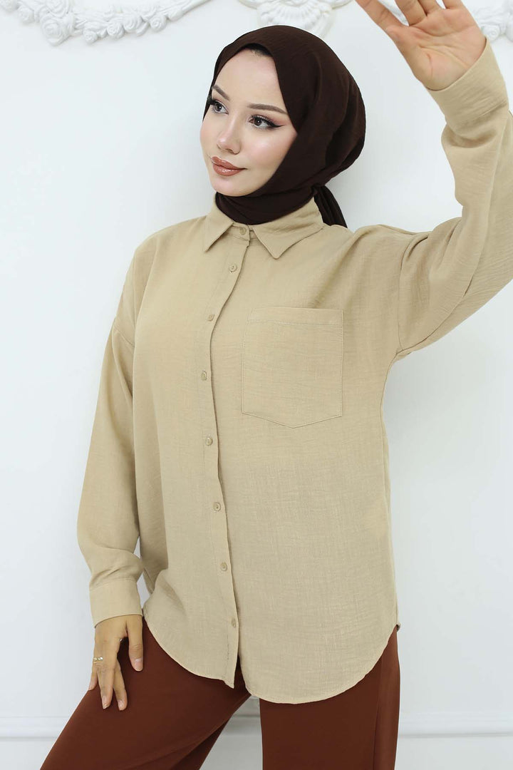 BNG Women Linen Shirt Beige 20153 - Lakeville