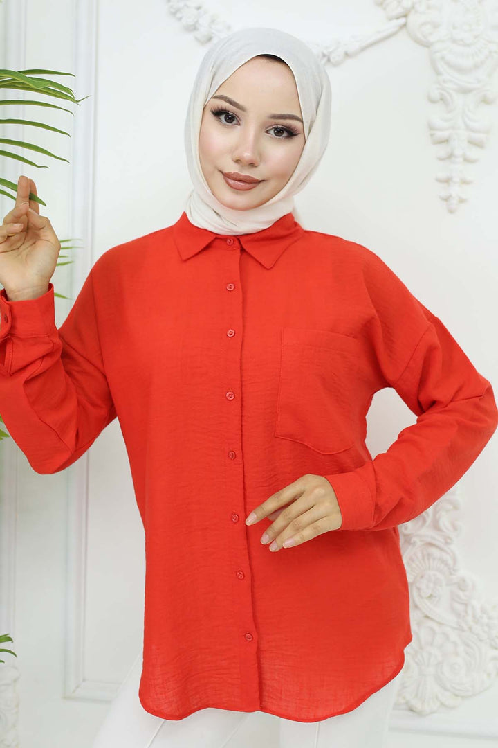 BNG Women Keten Gömlek Kırmızı 20153 - Kassel