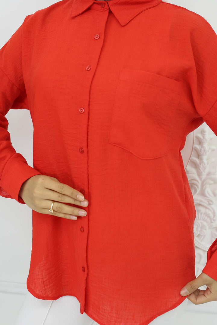 BNG Women Keten Gömlek Kırmızı 20153 - Kassel