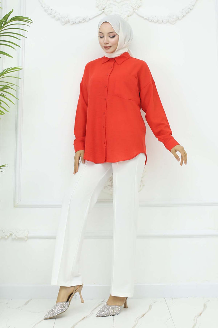 BNG Women Keten Gömlek Kırmızı 20153 - Kassel