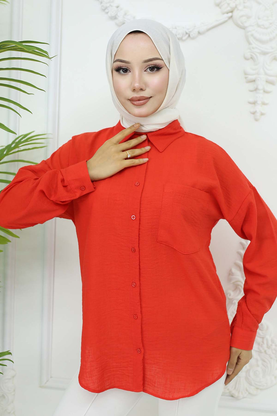 BNG Women Keten Gömlek Kırmızı 20153 - Kassel