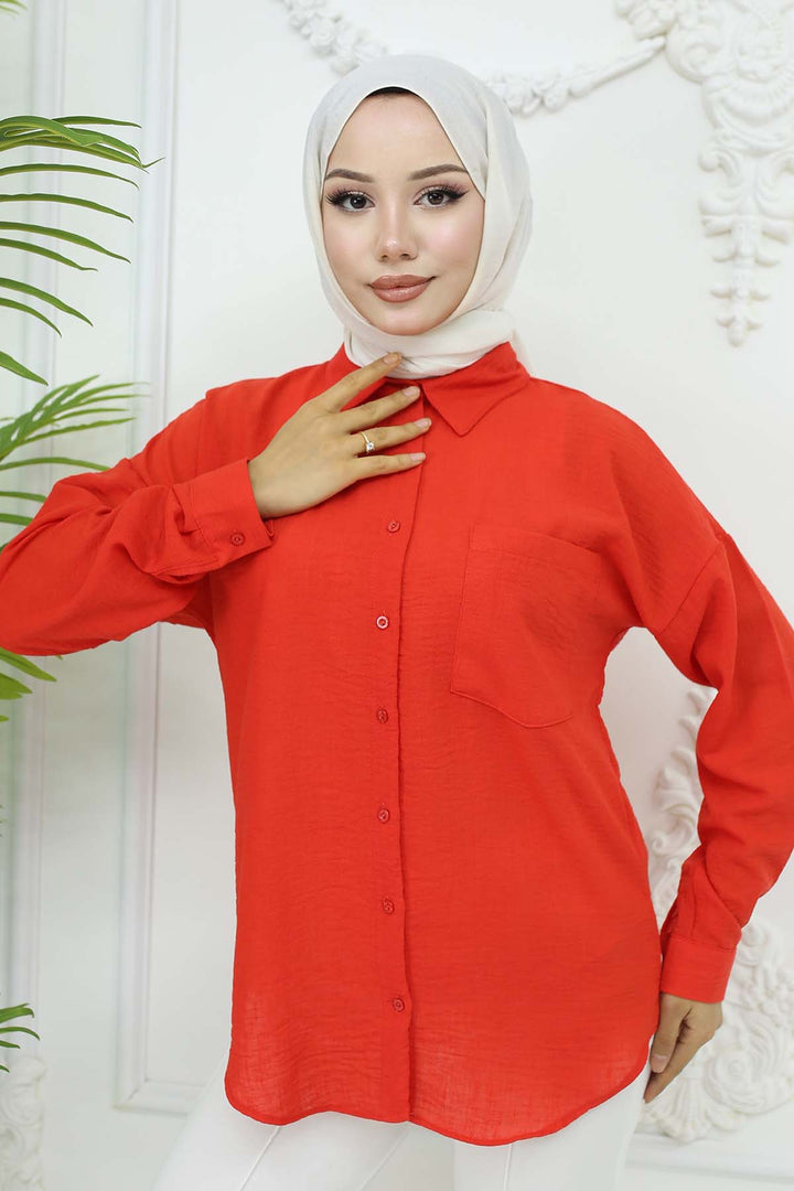 BNG Women Keten Gömlek Kırmızı 20153 - Kassel