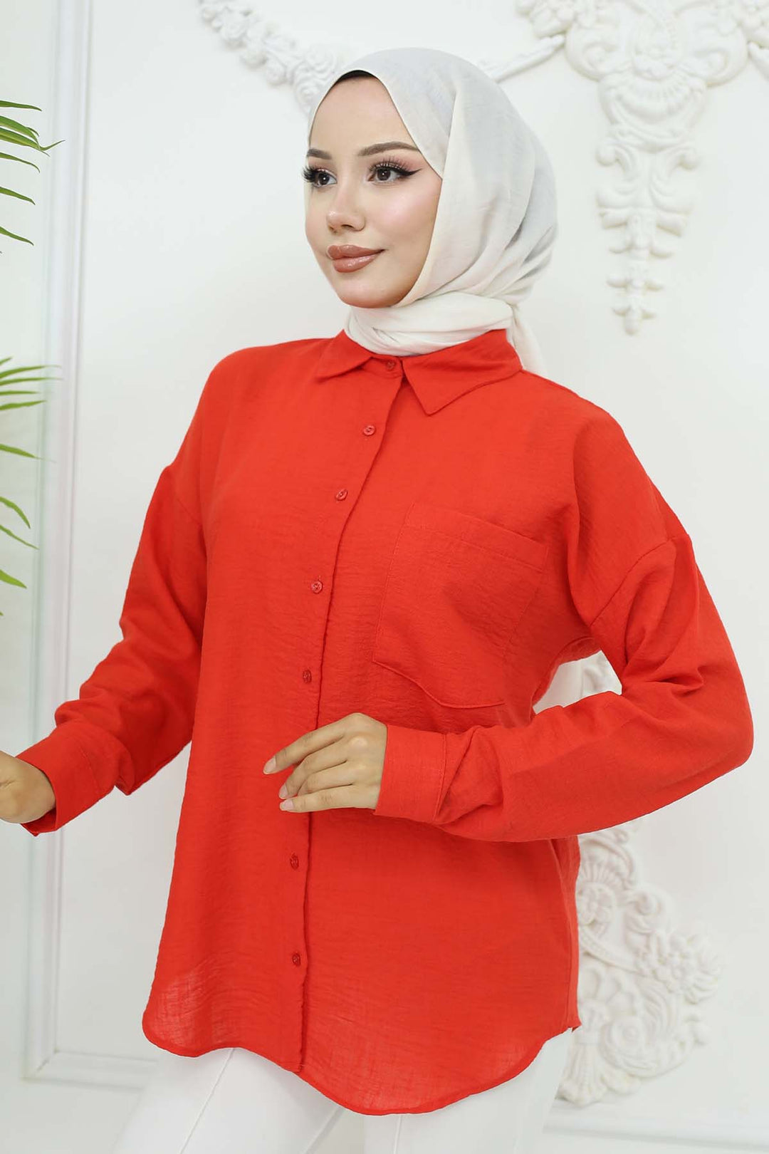 BNG Women Keten Gömlek Kırmızı 20153 - Kassel