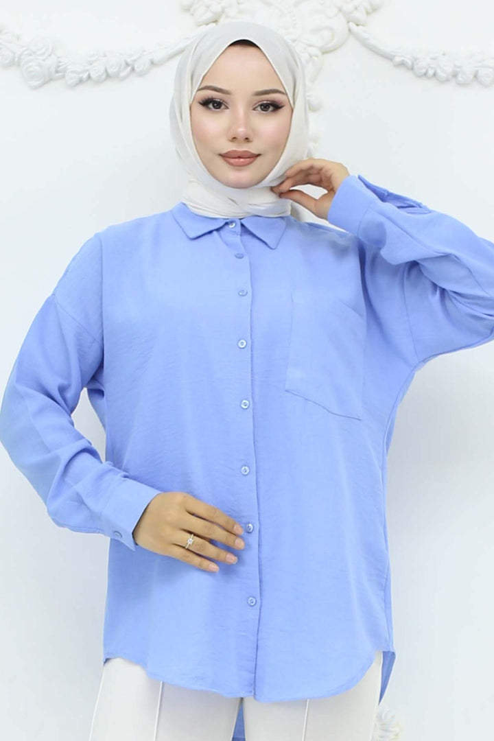 BNG Women Keten Gömlek Mavi 20153 - Blainville