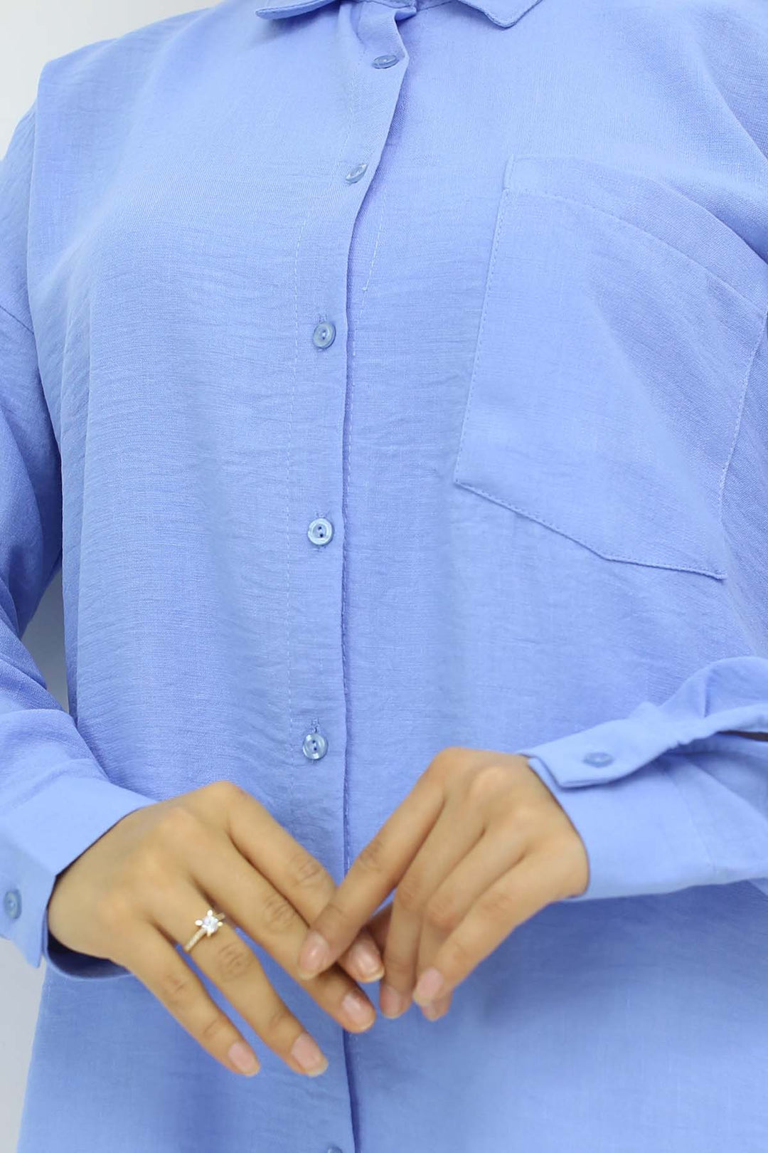 BNG Women Keten Gömlek Mavi 20153 - Blainville