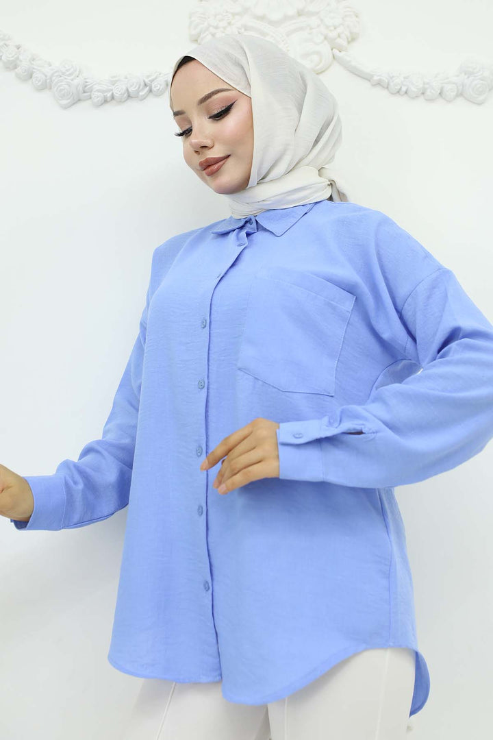 BNG Women Keten Gömlek Mavi 20153 - Blainville