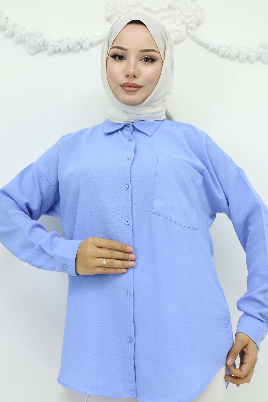 BNG Women Keten Gömlek Mavi 20153 - Blainville