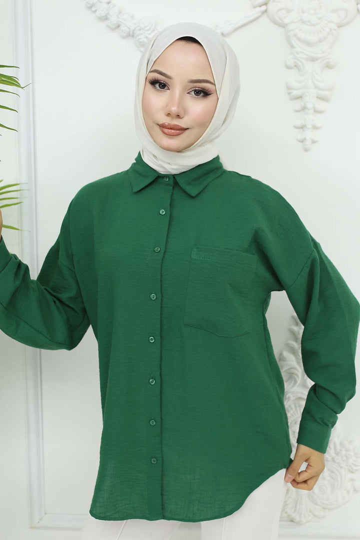 BNG Women Linen Shirt Emerald Green 20153 - Pomezia